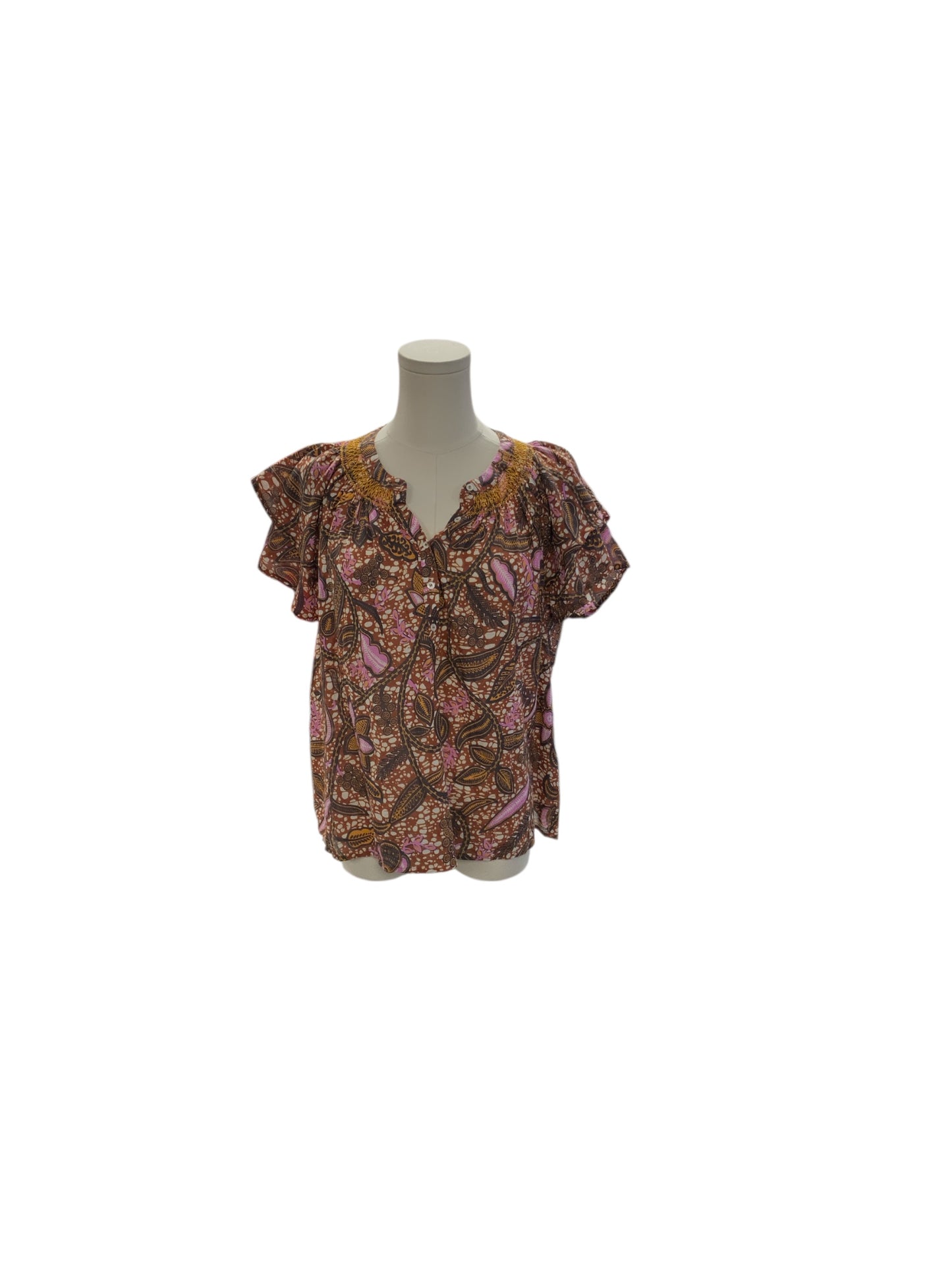 Xirena Women's Blouse Brown Ruffle M