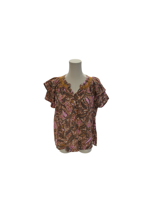 Xirena Women's Blouse Brown Ruffle M