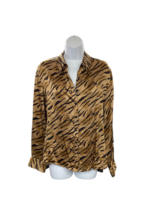 TOTOnKO Women's Button Up Tiger Stripes 6