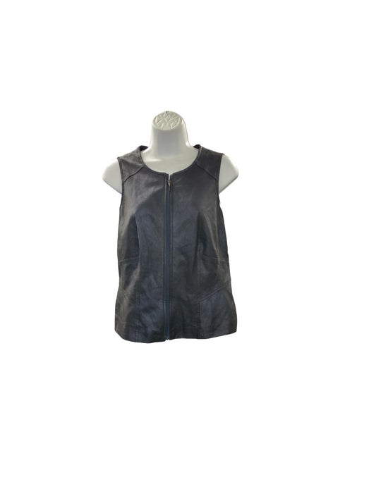 Etcetera Women's Leather Zip Vest Navy Metallic 4=S