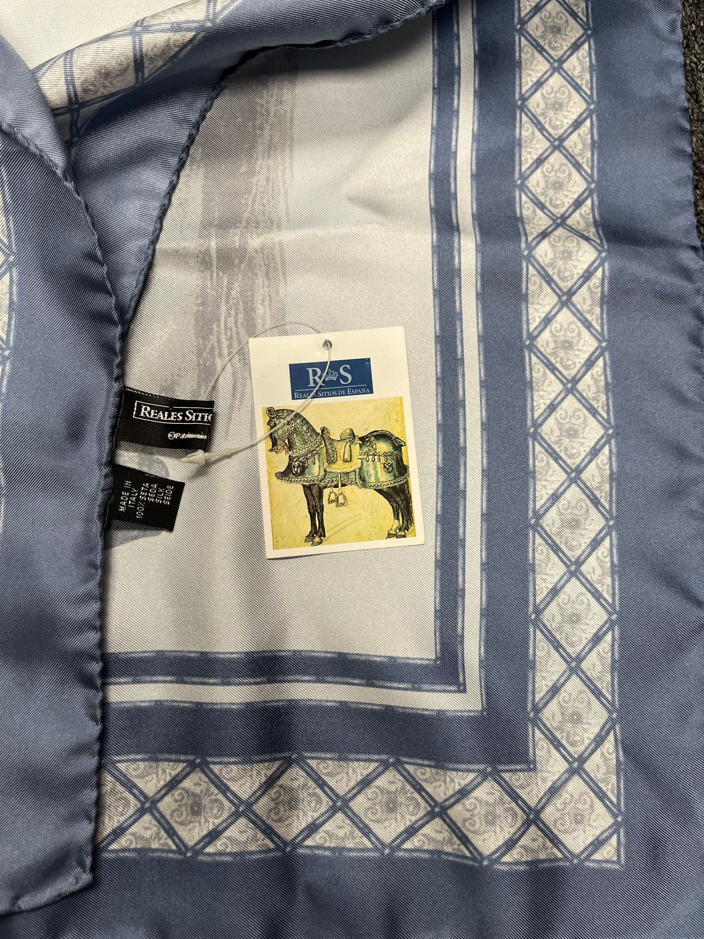 NWT Reales Sitios de Espana Silk Scarf Blue