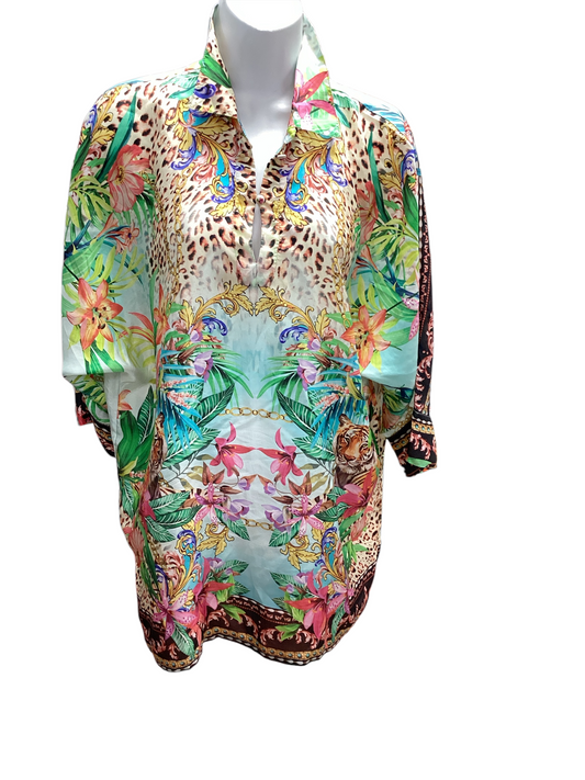 Johnny Was Women's Silk Blouse Jungle M