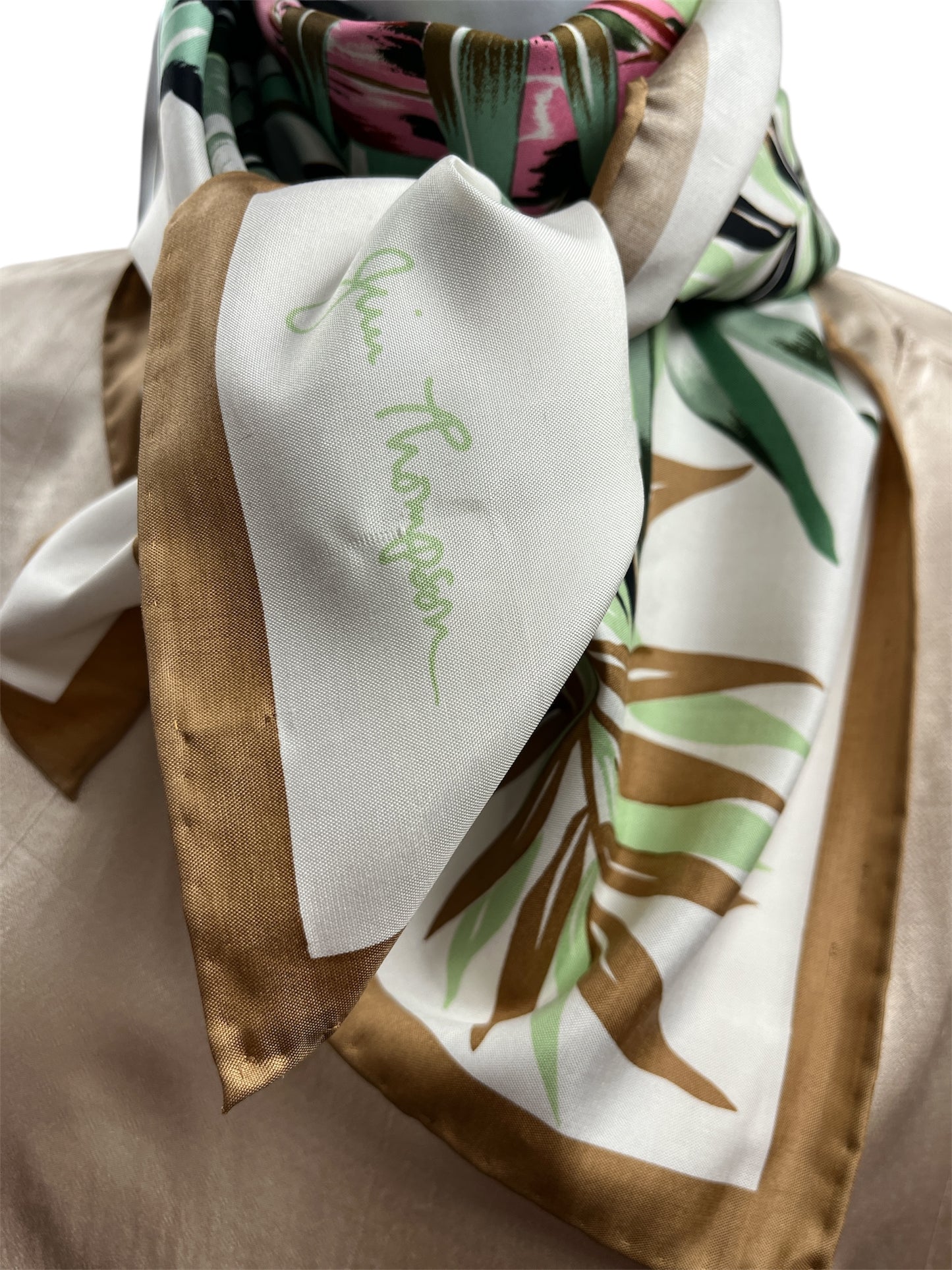 NEW Jim Thompson Tropical Silk Scarf Green 32"x32"