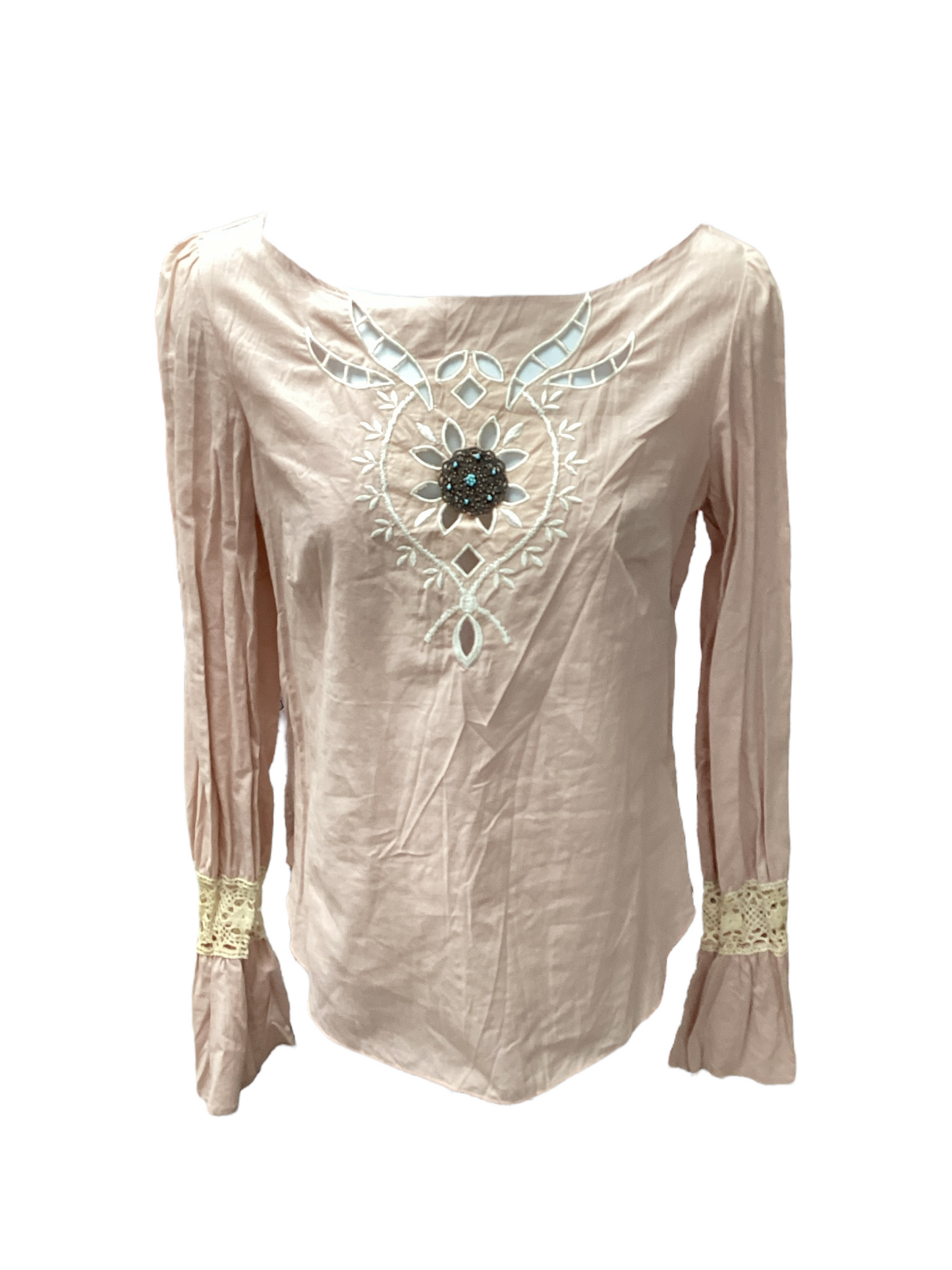 NWT Maje Paris Women's Embroidered Brooch Blouse Blush S