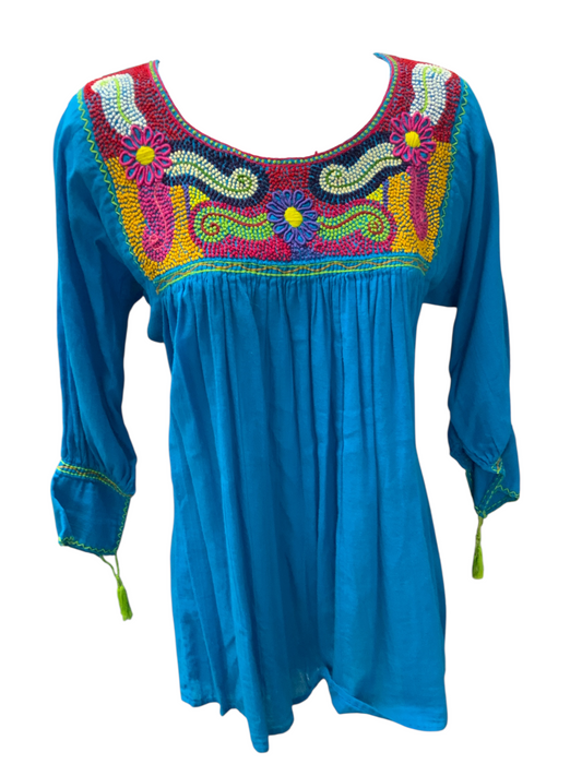 River Path Trading Embroidered Tunic Turquoise S