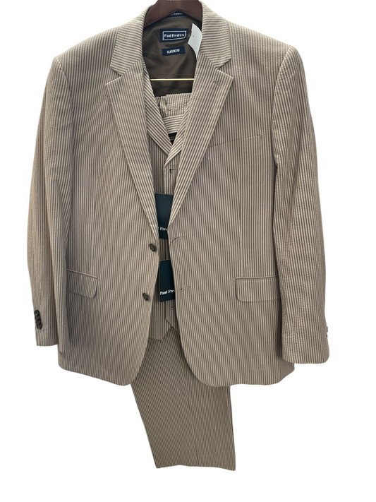 NWT Paul Frederick Men's 3pc Seersucker Suit Brown 44/40x32