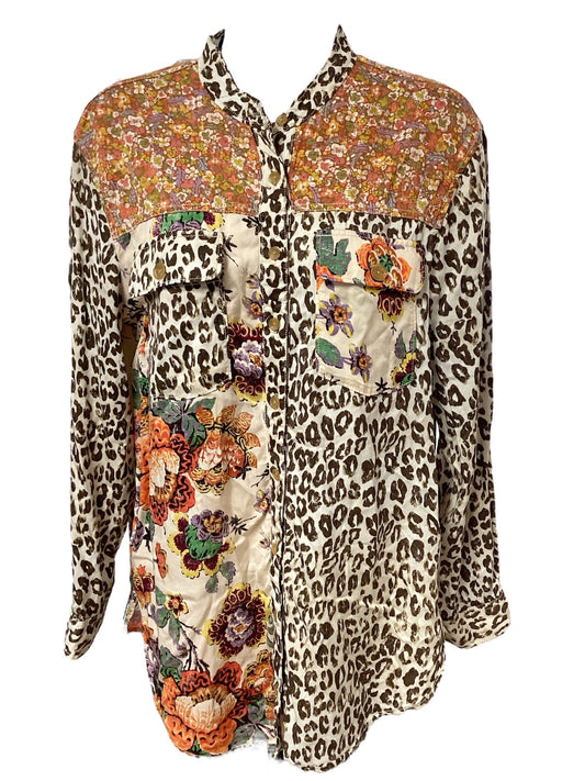 Pilcro Women's Blouse Brown Patch S