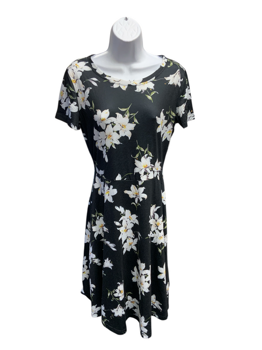 HUHOT Women's Dress Black with white floral M