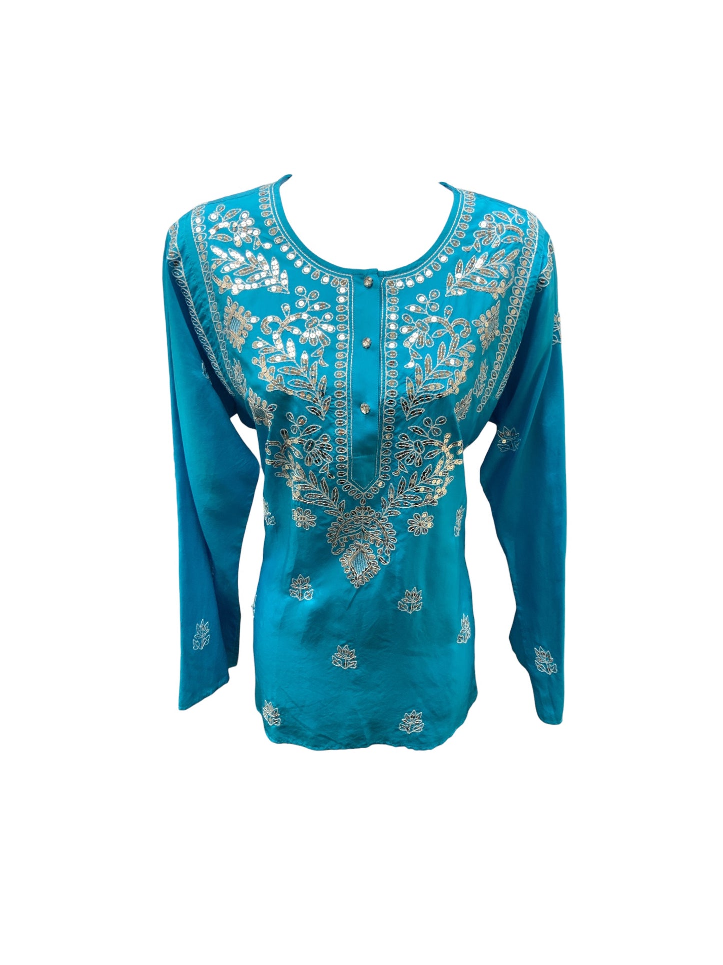 GoSilk Women's Tunic Turq Embroidered L