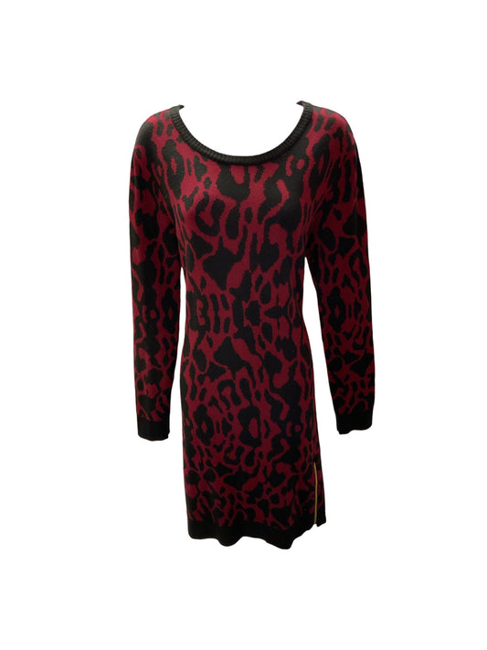 INC Women's Sweater Dress Wine Cheetah XL