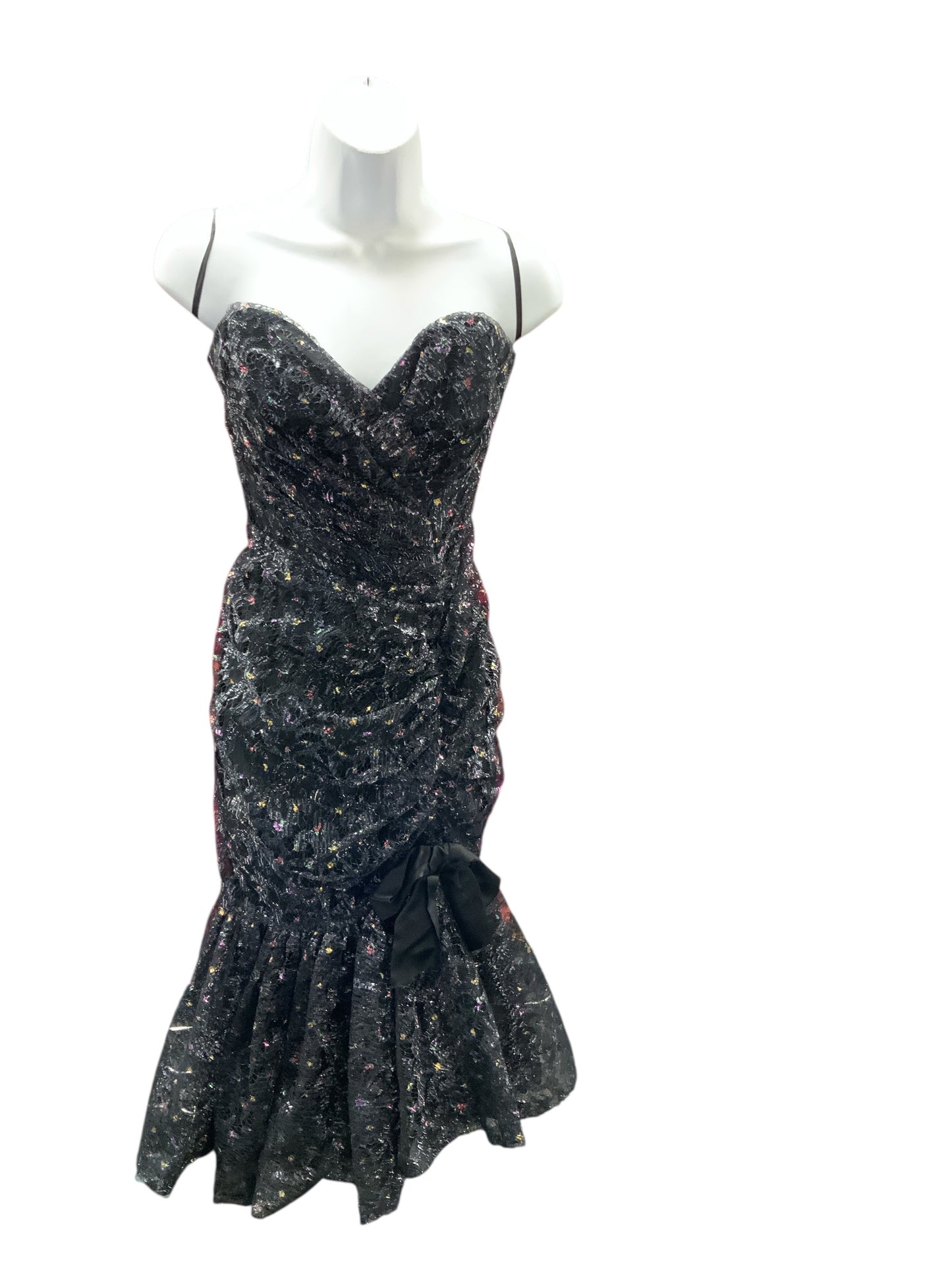 Scaasi Women's Evening Dress Black Iridescent 8=M