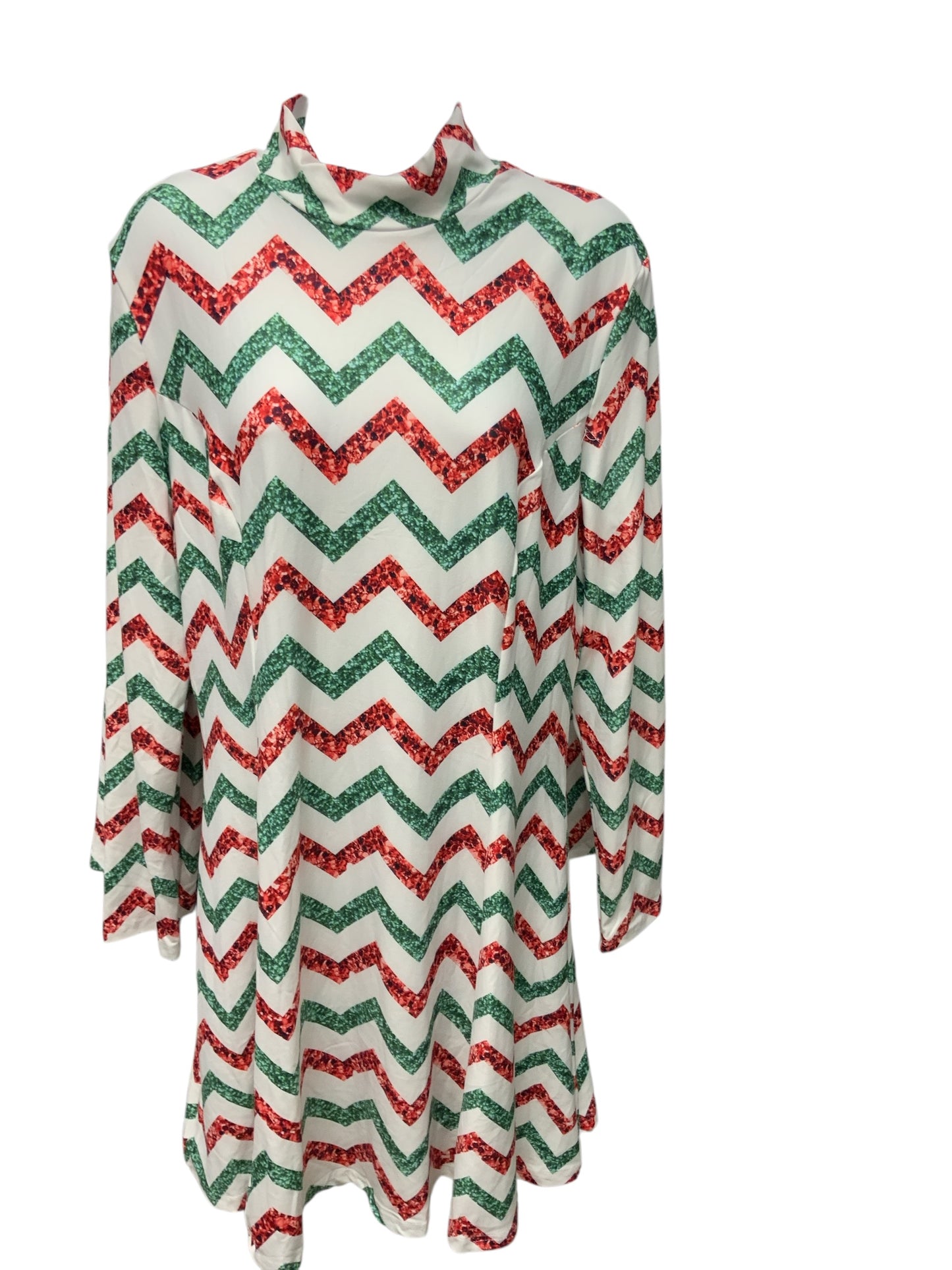 NEW CowCow Women's Dress Red Green Chevron L