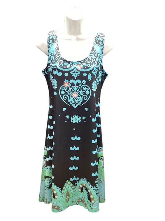 NEW CowCow Women's Dress Aqua Black Paisley XL