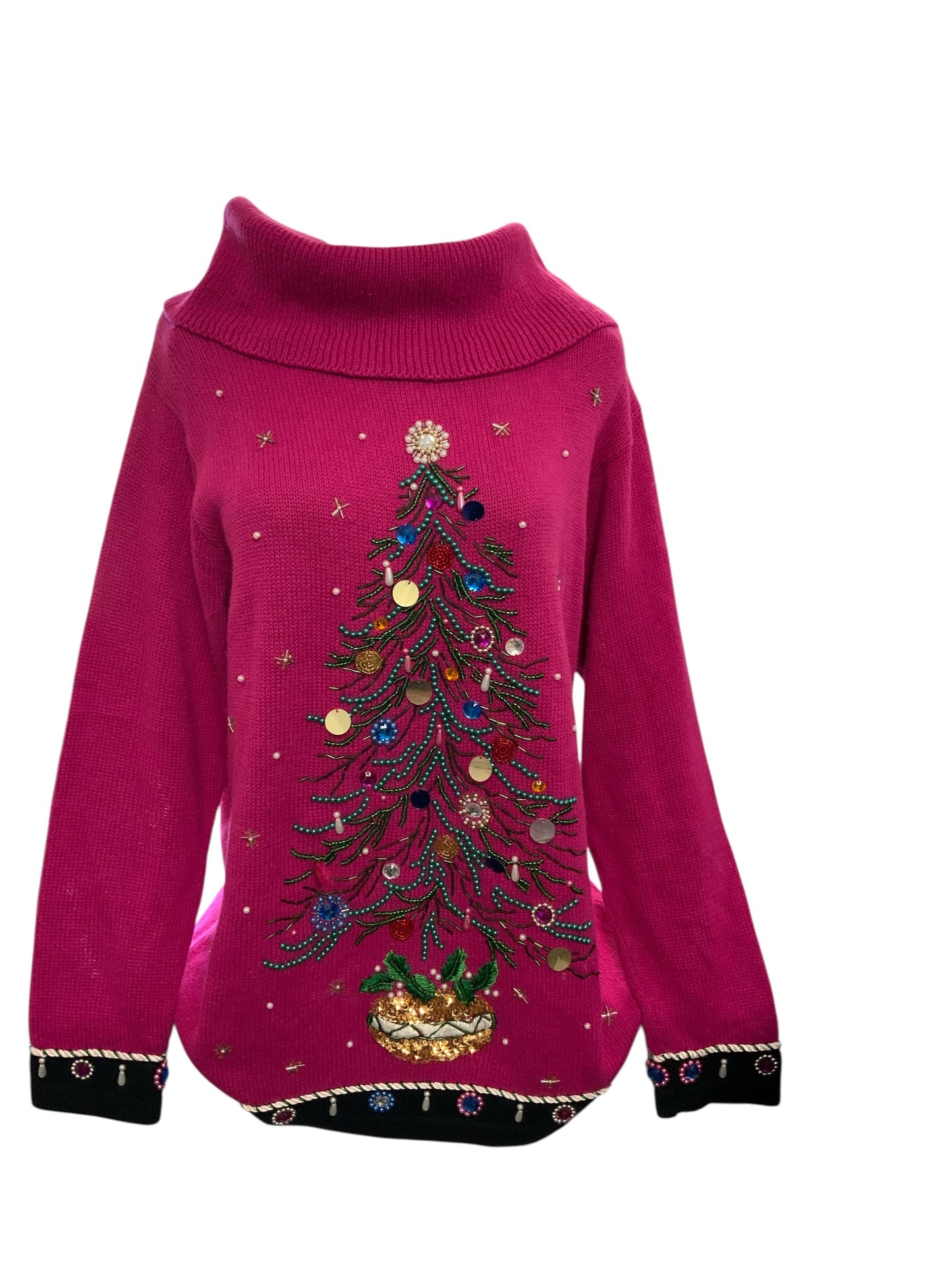 BPD Designs Women's Sweater Pink Christmas Tree L