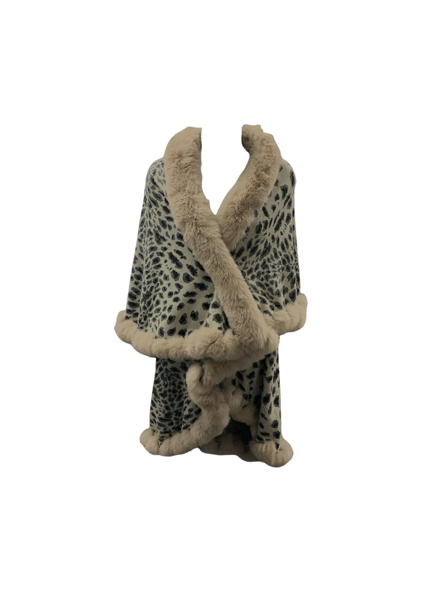 Women's Cape Cheetah Faux Fur Gray O/S