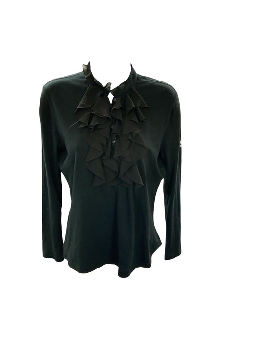 American Living Women's Blouse Black Ruffle M