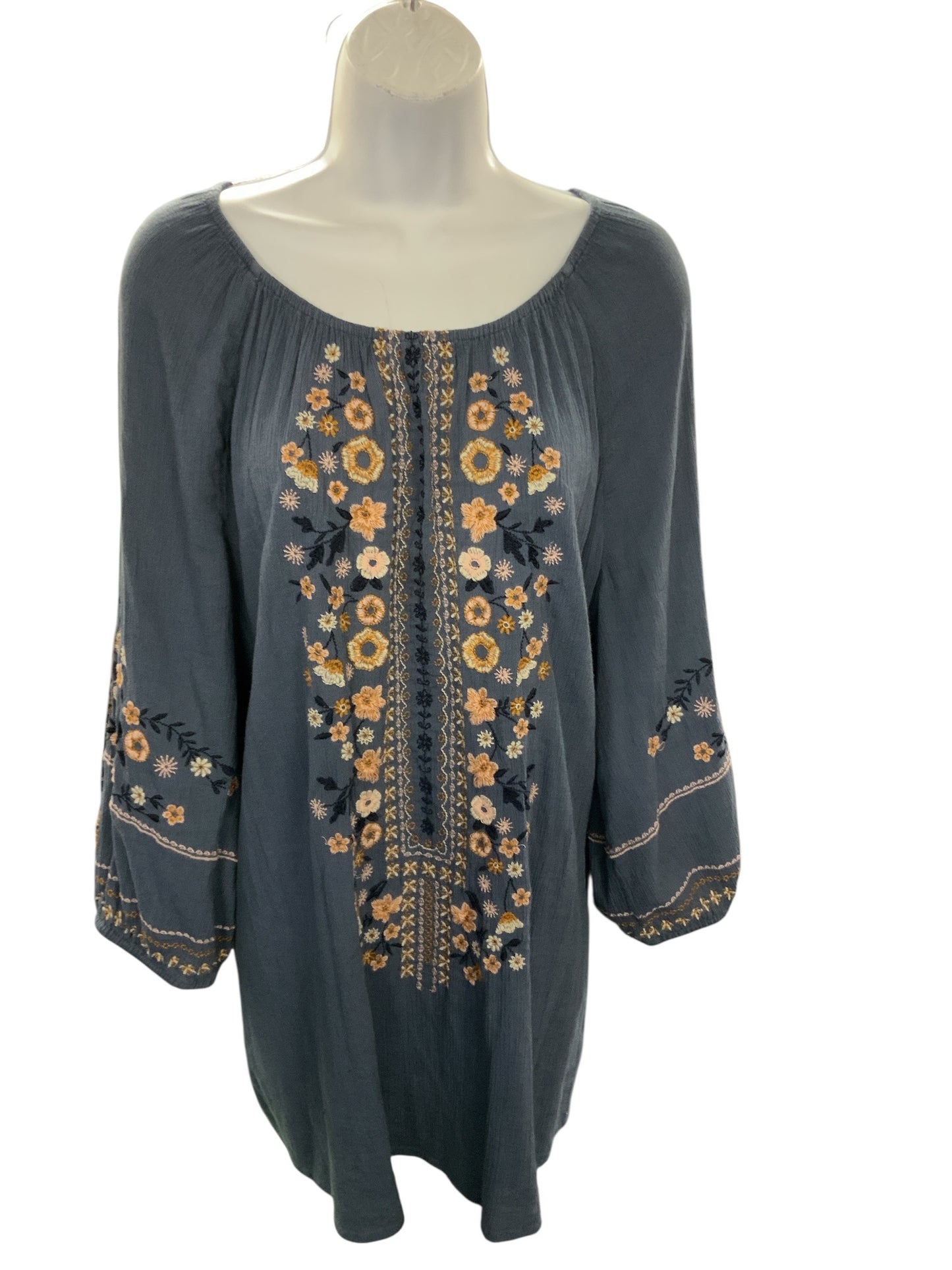 J.Jill Women's Shirt Blue Floral XL