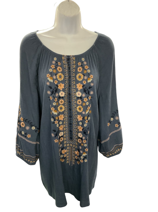 J.Jill Women's Shirt Blue Floral XL
