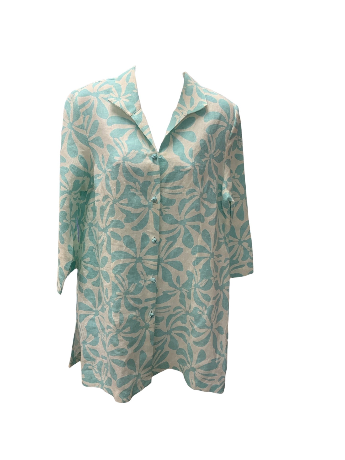 Connie Roberson Women's Linen Jacket Aqua M