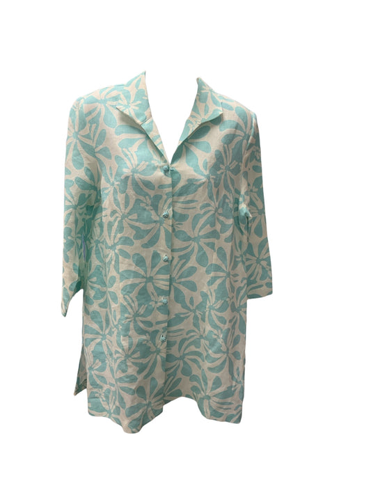 Connie Roberson Women's Linen Jacket Aqua M