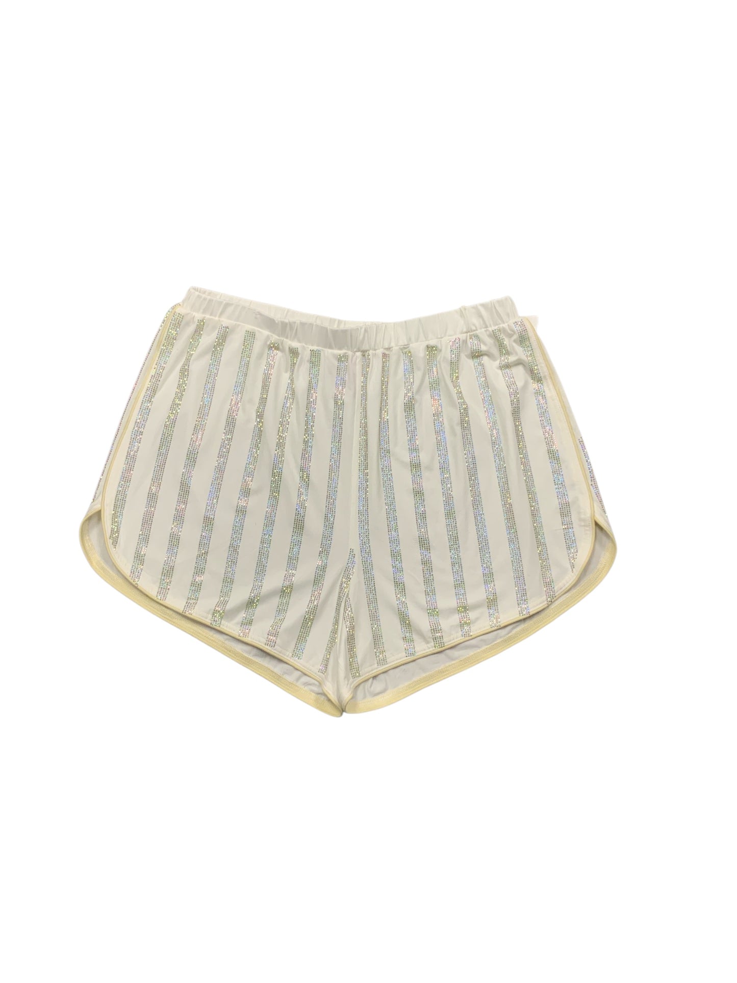NWT Queen of Sparkle Women's Short White Glitter L