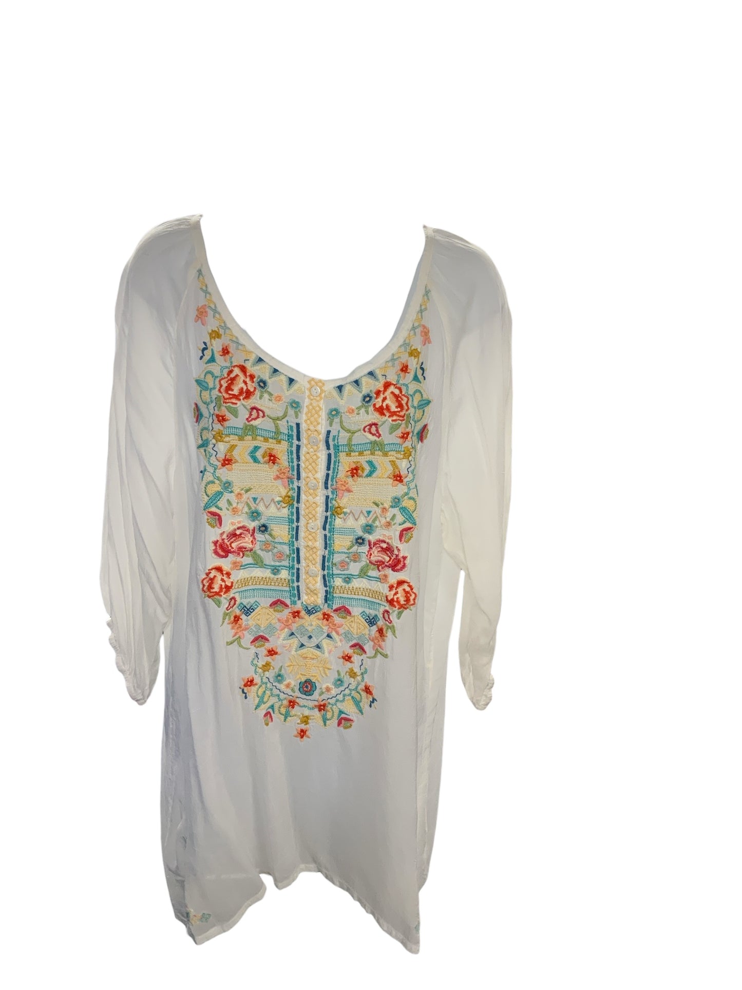 Johnny Was Women's Tunic White Turq L