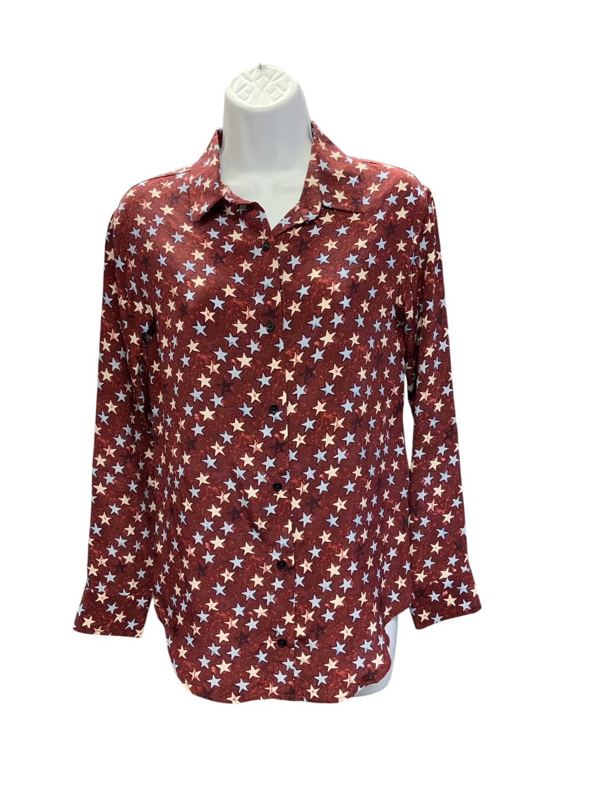 Sandro Paris Women's Silk Blouse Maroon Star S