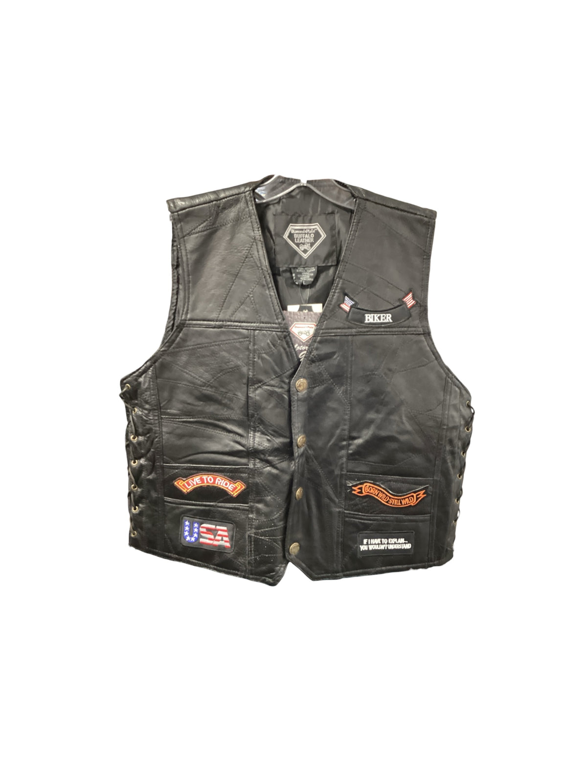 NWT Diamond Plate Men's Leather Vest Black L
