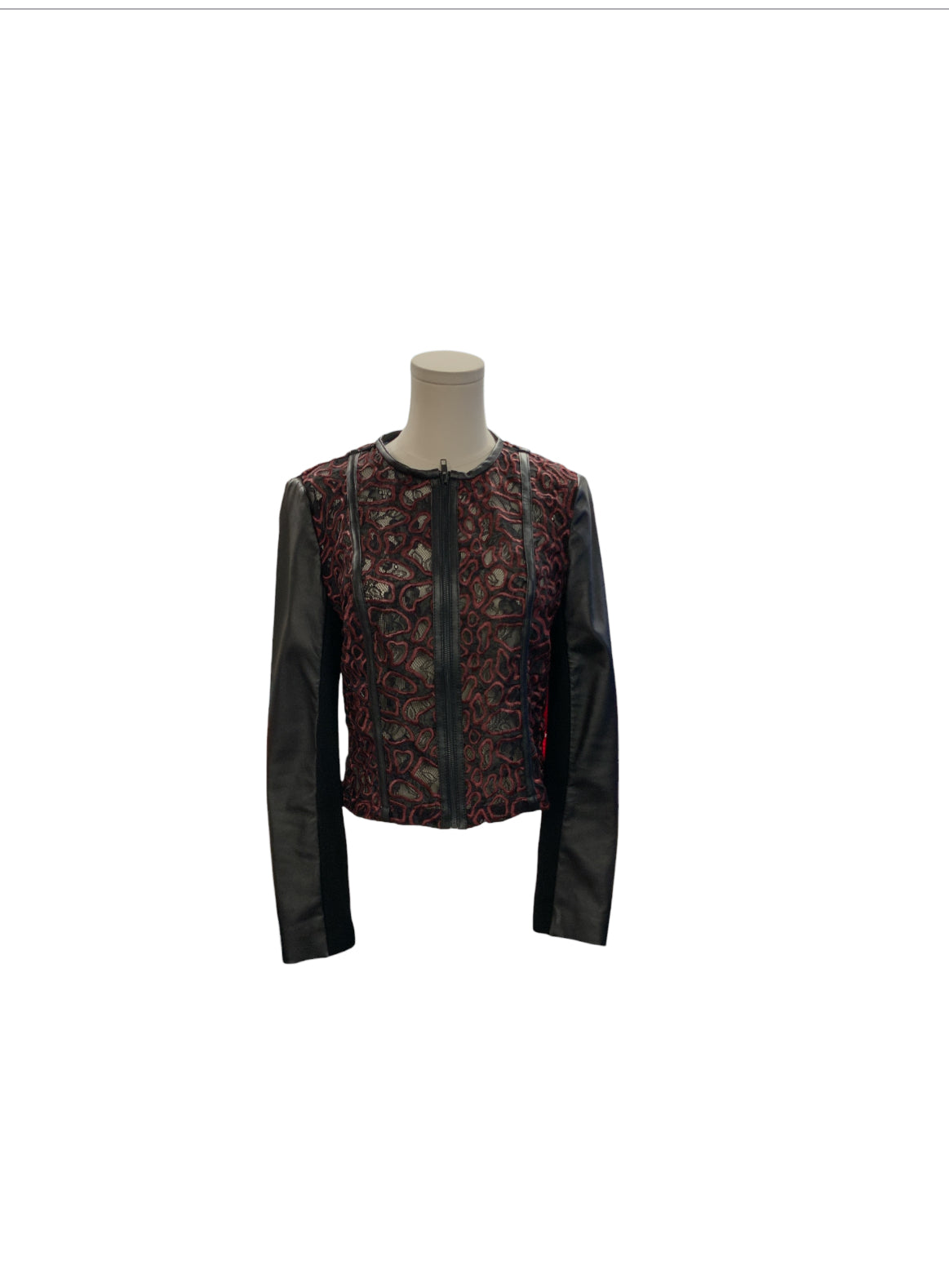 Yigal Azrouel Women's Leather Jacket Wine Lace 10=M