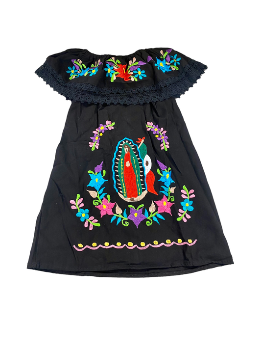 Kids Handmade Mexican Embroidered Dress Black Size S