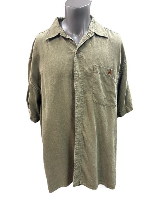 Orvis Mens Half Sleeve Button Down Shirt Green Size XL