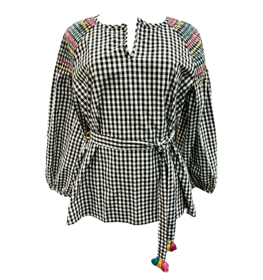 Madewell Womans Smocked Gingham Blouse Black/White Size S