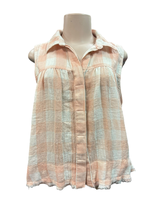 Free People Womens Blouse Pink Plaid Size S