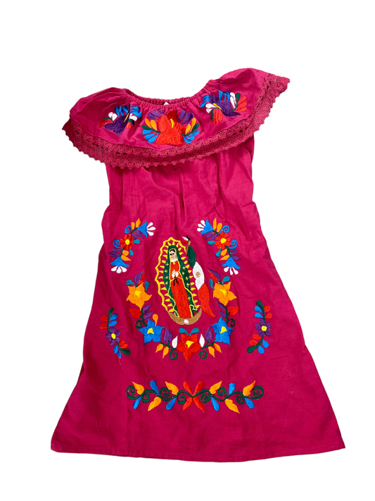 Kids Handmade Mexican Embroidered Dress Pink Size 6