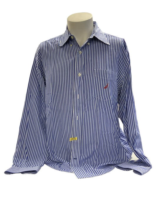 Nautica Men's Blue Stripe Button Down L