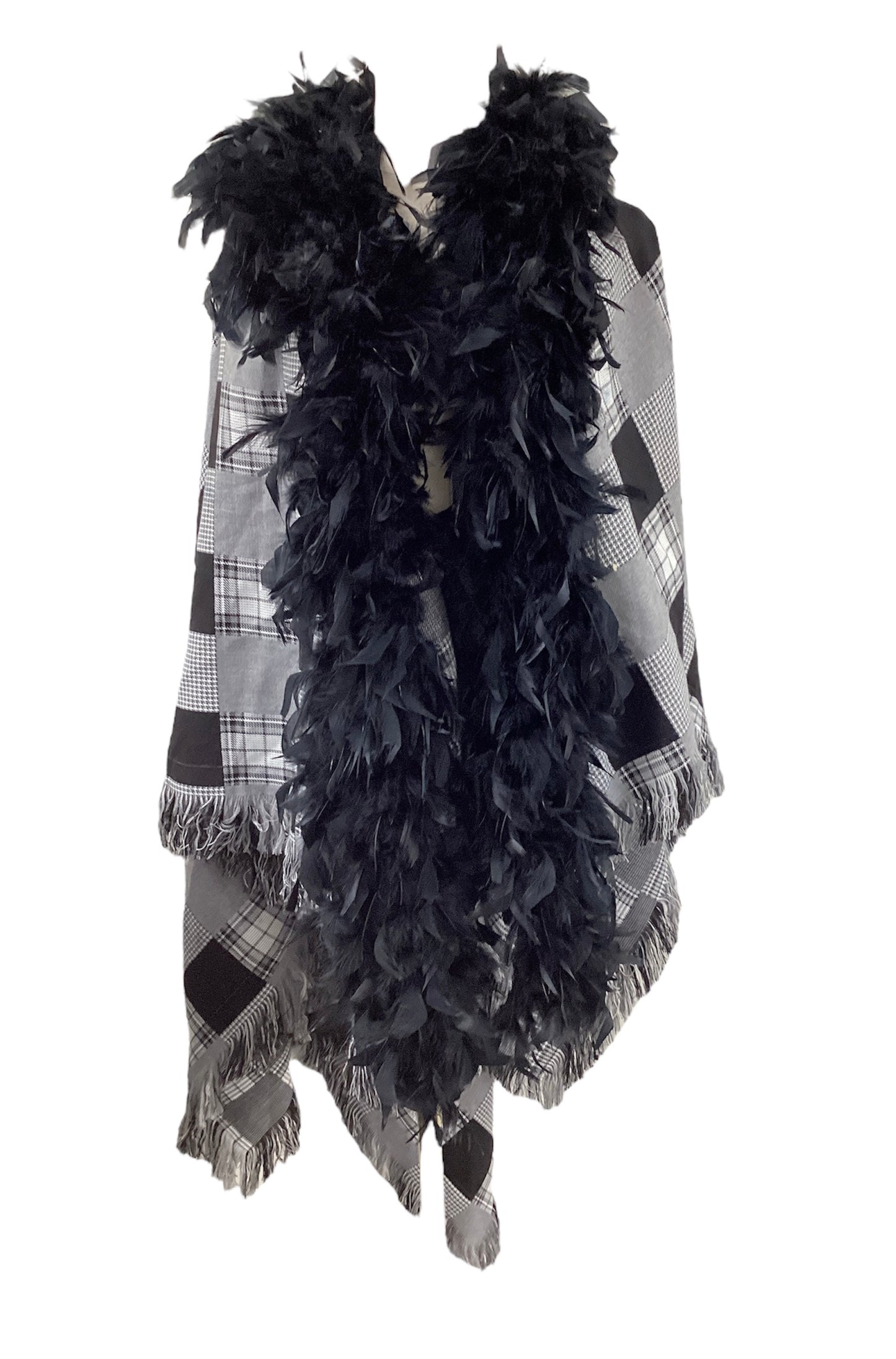 Women's Feather Poncho Black OS