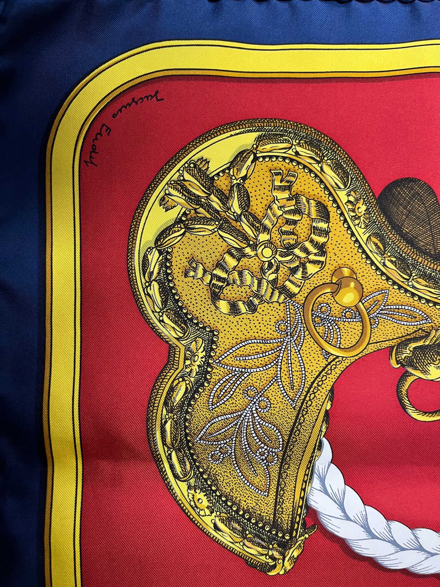 NEW Herme's Silk Scarf Navy Red