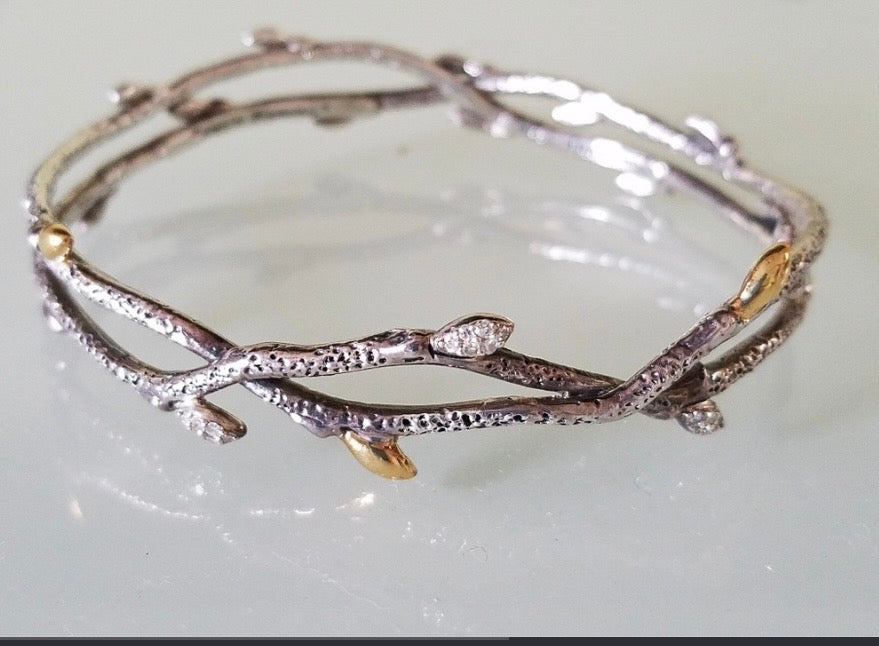 Stephen Dweck Sterling Silver Diamond Fortuna Bangle