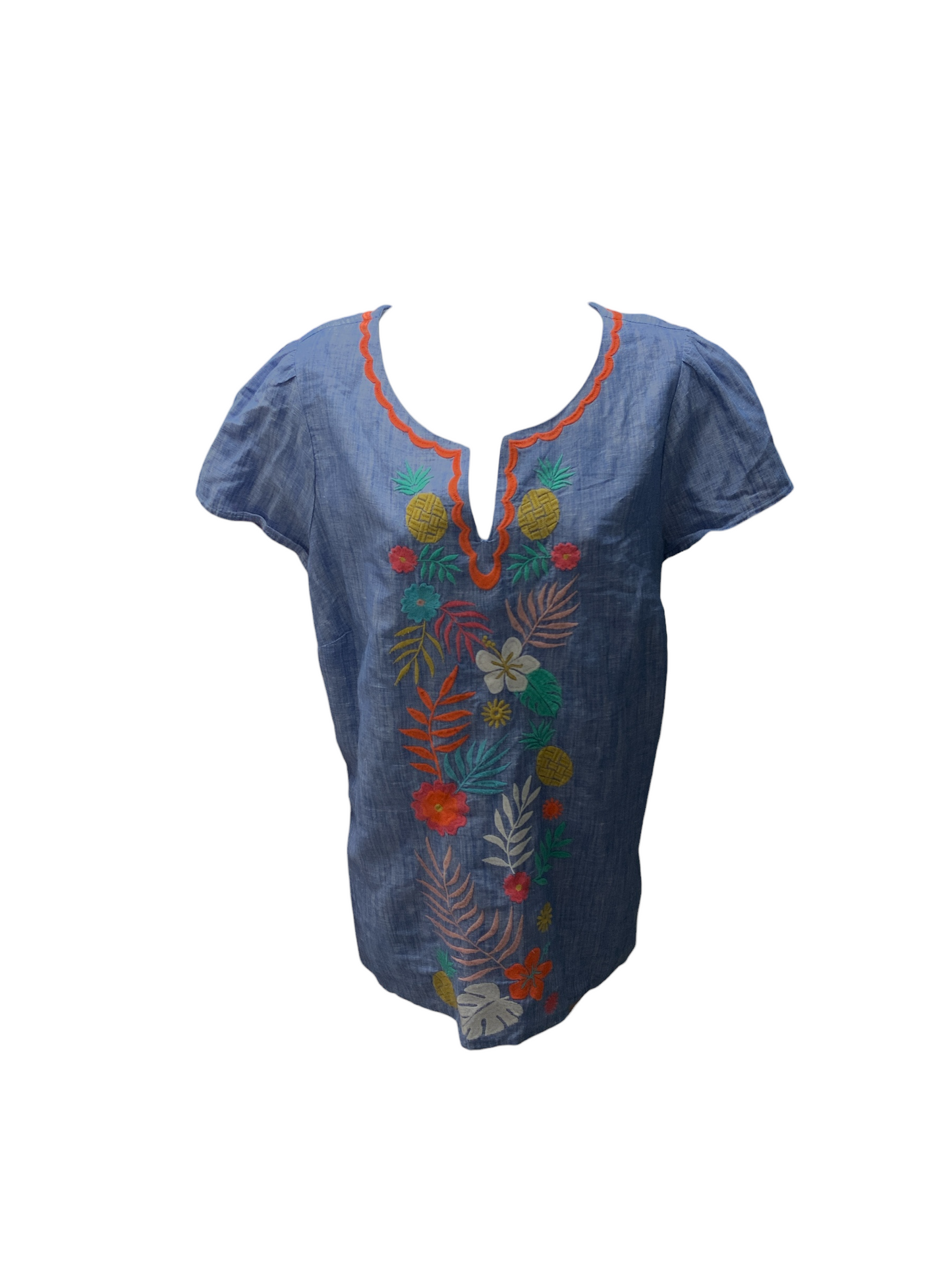 Talbots Women's Linen Blouse Blue Multi 1X