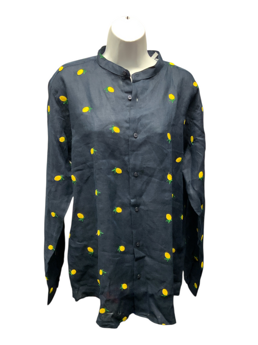 Puro Lino Women's Linen Blouse Navy XL