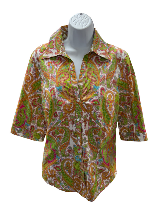 Robert Graham Women's 3/4 Blouse Lime L