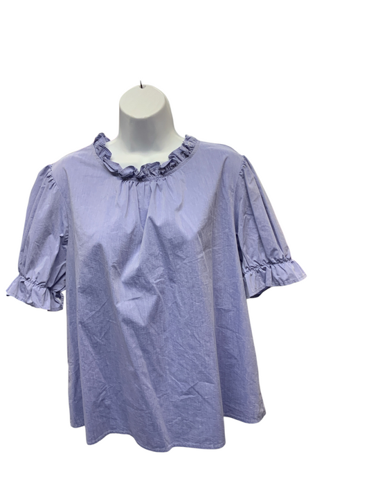 Voy Women's Ruffle Cotton Blouse Blue L
