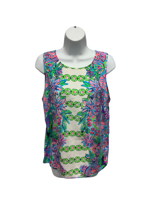 Lilly Pulitzer Women's Silk Button Tank Aqua L