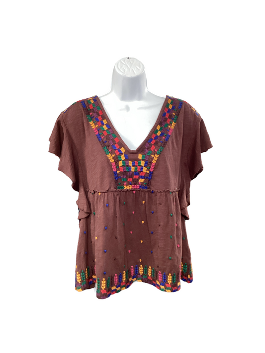 NWT Anthropologie Women's Embroidered Top Wine M