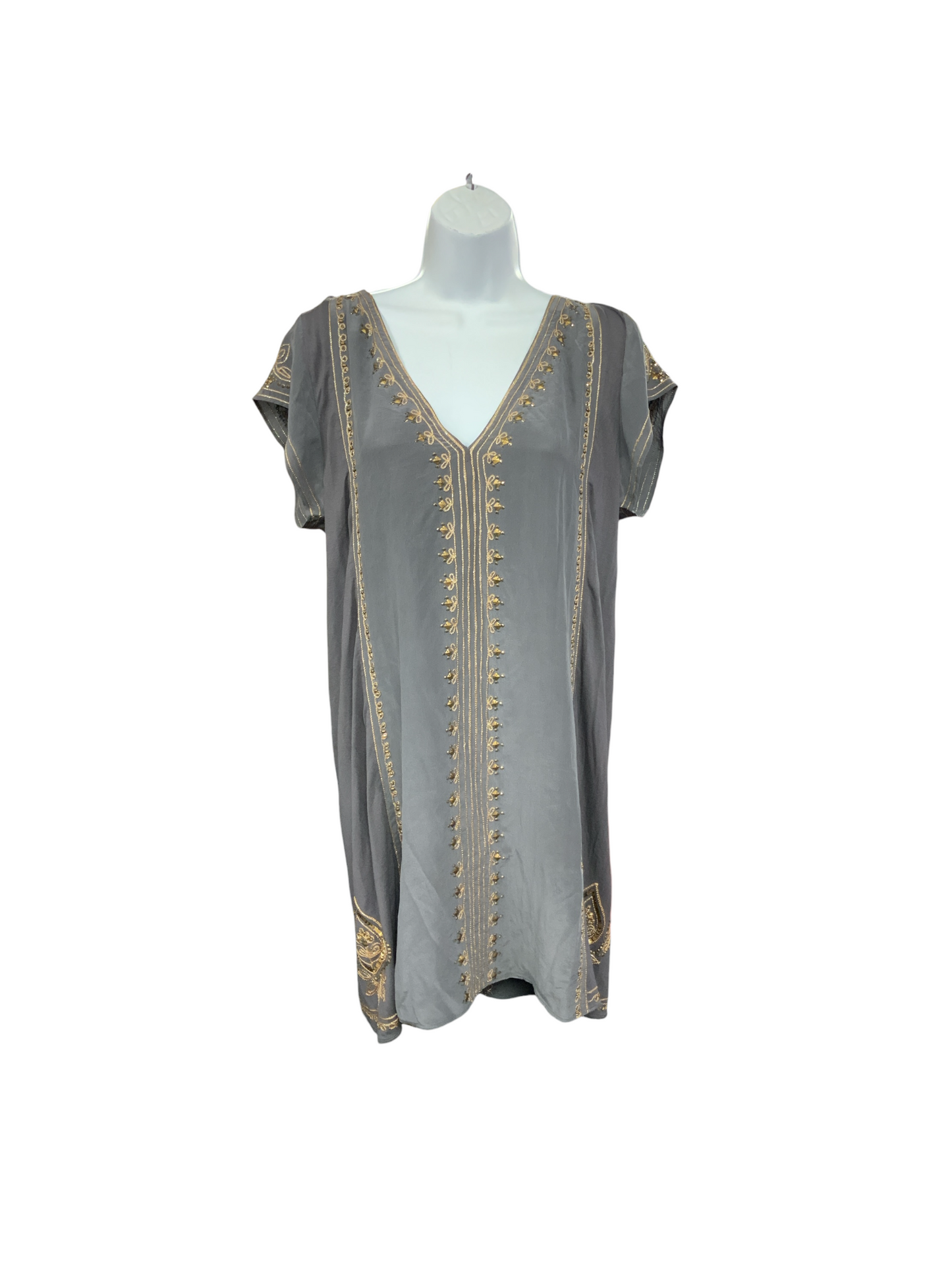 NWT Calypso Women's Silk Dress Gray Gold L