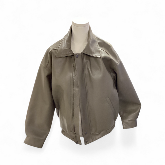 NWT Matty M Women's Faux Leather Bomber Olive S