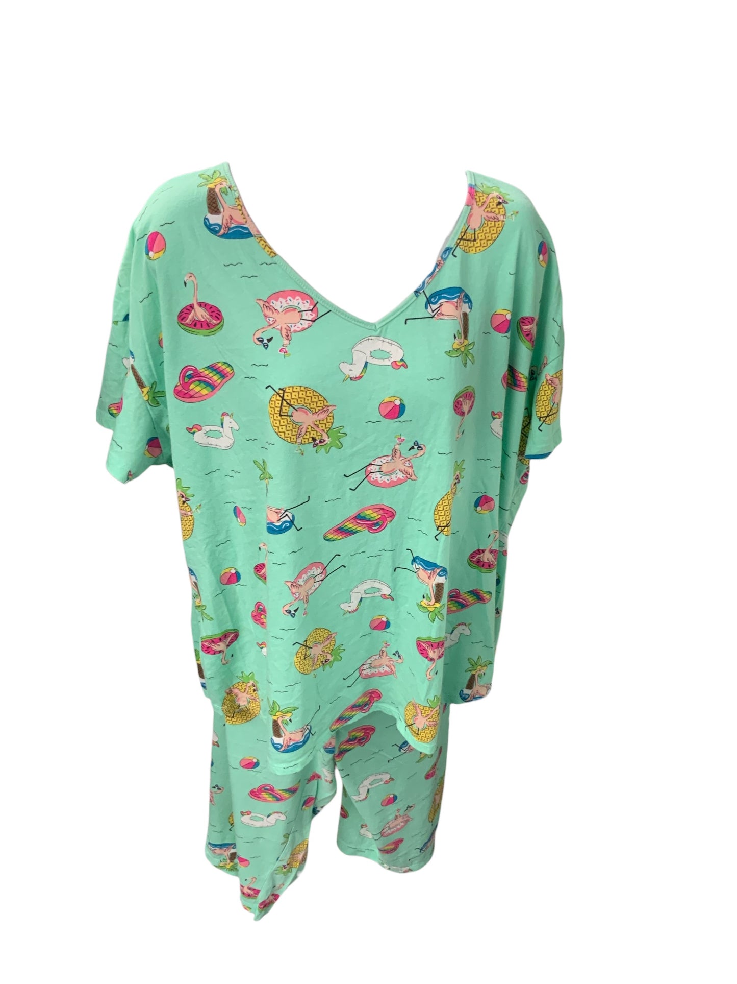 Women's 2 Pc Pajama Aqua Flamingo 2X