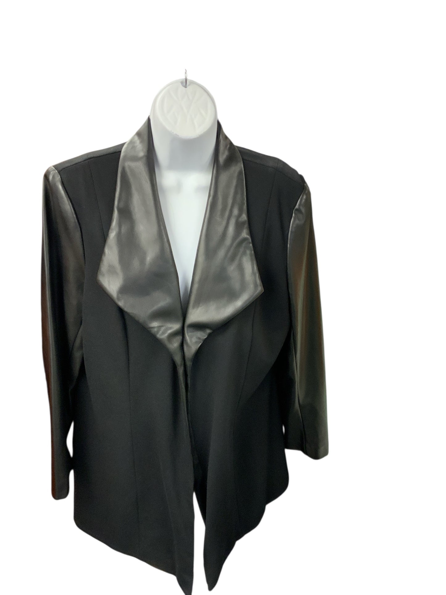 Anne Klein Women's Faux Leather Coat Black Ponte L