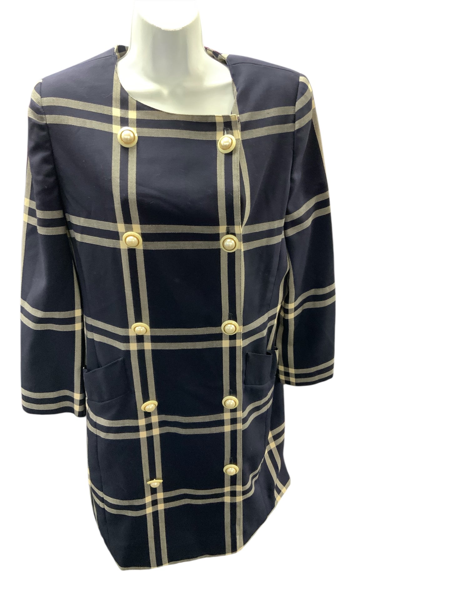 Oscar De La Renta Women's Dress Navy Cream 12=L