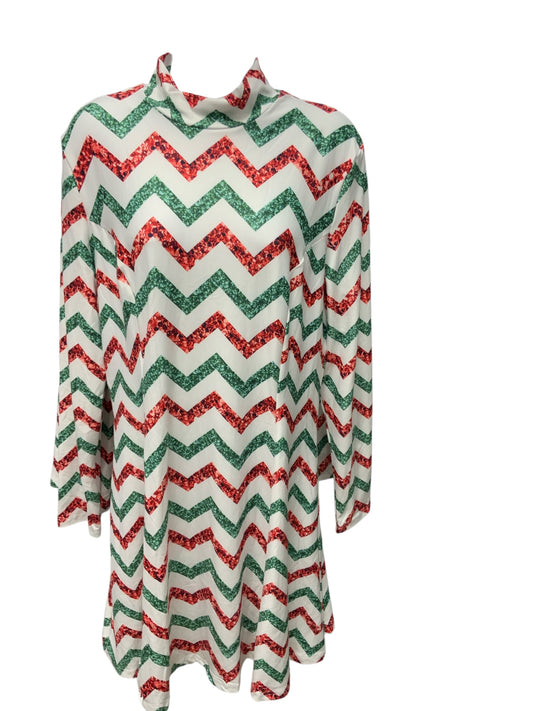 NEW CowCow Women's Dress Red Green Chevron L